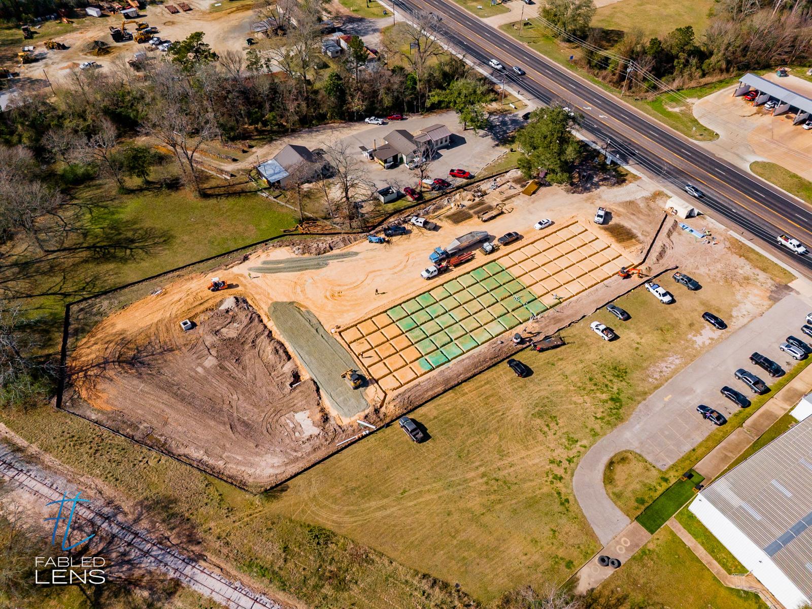 Aerial view of an active construction site